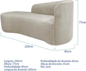 Kit Divã Recamier Orgânico França 220cm Lado Esquerdo e 2 Poltronas Amore Linho