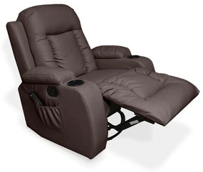 Poltrona do Papai Austin Decorativa Massagem Reclinável e Aquecimento Giratório Balanço 2 Porta Copos PU Marrom Chocolate G31 - Gran Belo