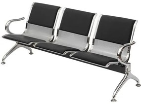 Longarina Montreal 3 Lugares Cinza com Almofada Estrutura Aço Cromado 173 cm - 74403 Sun House