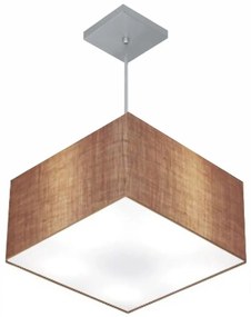 Lustre Pendente Quadrado Md-4020 Cúpula em Tecido 21/35x35cm Palha - Bivolt
