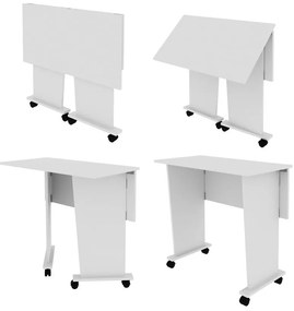 Mesa Dobrável Multiuso Rodas Notebook Home Office Branco
