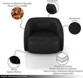 Poltrona Decorativa Sala de Estar Clarke PU Preto Manchado G45 - Gran Belo