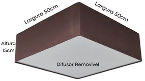 Lustre Plafon Sobrepor Quadrado Vivare CQF5015LC Cúpula em Tecido Cor Café 50x50x15cm