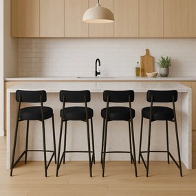 Banqueta de Cozinha Alta com encosto Industrial em aço kit 4 Londres PU D03 - D'Rossi - Preto