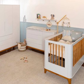 Kit Quarto Infantil Boom com Pés Square Mel - Berço Slim Evolutivo + Cômoda 4 Gavetas e 1 Porta + Guarda-Roupa 3 Portas - Branco