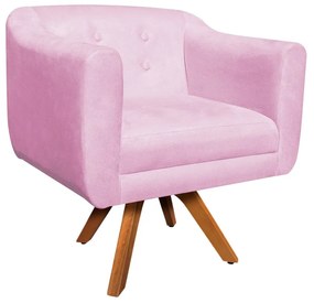 Kit 01 Namoradeira 02 Lugares e 02 Poltronas Giratória Julia Suede Rosa Bebê Base Madeira MM30 D'Rossi