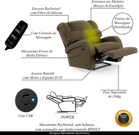 Poltrona do Papai Sala de Cinema Reclinável Kylie Power Elétrica Massagem USB Veludo Capuccino G23