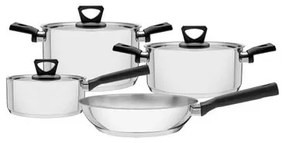 Jogo de Panelas Tramontina Brava Baquelite em Aço Inox com Fundo Triplo e Cabos e Alças de Baquelite Preto 4 Peças