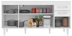 Armário Aéreo Panamá e Balcão Gabinete Áustria com Pia Inox 160cm Bran