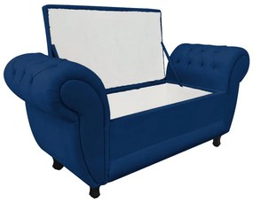 Recamier com Baú Grécia Namoradeira Calçadeira 195 cm Suede Azul Marinho D'Rossi