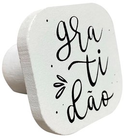 Gancho Suporte Decorativo de Madeira Gratidão Branco 6x6x5 cm - D'Rossi