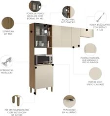 Armário de Cozinha Compacta 251cm Laura Plus Soft/Freijó Z06 - Mpozena