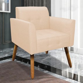 Poltrona Decorativa Pés Palito Karen Linho Bege G19 - Gran Belo