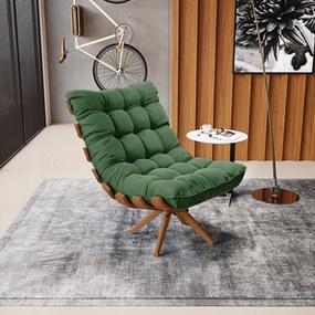 Poltrona Giratória Costela Suede Verde Base de Madeira MA30 M11 - D'Rossi
