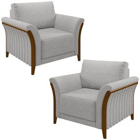 Kit 2 Poltronas Decorativas Pés em Madeira Market Linho Cinza G45 - Gran Belo