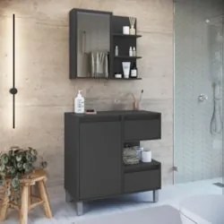 Gabinete Banheiro 80cm e Espelheira 70cm Clari Grafite F10  - Mpozenat