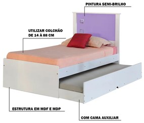 Cama Bibox Solteiro Reino Branco/Lilás G68 - Gran Belo