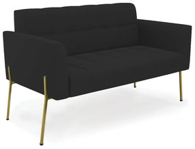 Sofá Namoradeira e 2 Poltronas Pé de Ferro Dourado Elisa Veludo D03 - D'Rossi - Preto