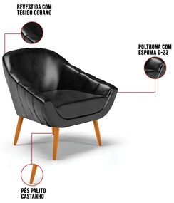 Kit 01 Namoradeira 02 Lugares e 02 Poltronas Giovana Corano Pés Palito Castanho D01 - D'Rossi - Preto