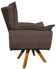 Poltrona Decorativa Sala de Estar Base Giratória Madeira Opla Suede Ma
