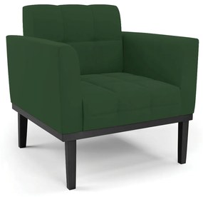 Sofá Namoradeira e 2 Poltronas Base de Madeira Preto Elisa Veludo D03 - DRossi - Verde