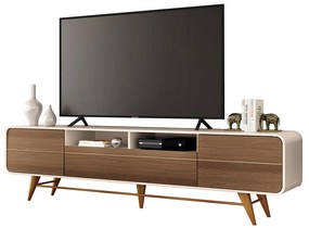 Rack para Sala Bancada de TV 85 Pol 220cm Alissa Off White/Castanho H01 - D'Rossi