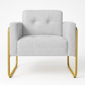 Poltrona Sala Industrial Alta Tubo Dourado Elisa Veludo D03 - D'Rossi - Cinza