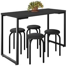 Mesa de Cozinha Bistrô Porto Preto 120cm com 4 Banquetas Industriais M