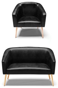 Sofá Namoradeira e Poltrona Pé Palito Natural Stella Sintético PU D03 - D'Rossi - Preto