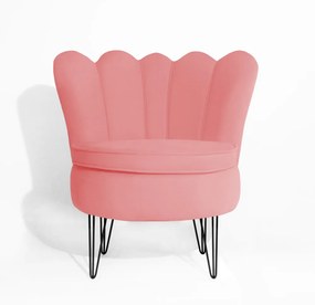 Poltrona Decorativa Dália com Puff Chloe Hairpin Legs Preto Veludo Rosê