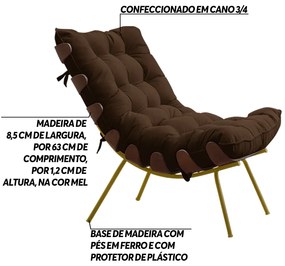 Poltrona Decorativa Sala de Estar Abel Base de Madeira Dourada Suede Marrom G41 - Gran Belo