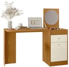 Penteadeira Escrivaninha com Espelho 129cm Mandi A02 Off/Cinamomo - Mp