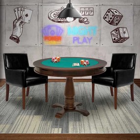 Mesa de Jogos Carteado Victoria Redonda Tampo Reversível Imbuia com 2 Cadeiras Liverpool PU Preto Liso G36 G15 - Gran Belo