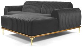 Sofá 3 Lugares Lisboa D07 com Chaise Direita 230cm Veludo Cinza - D'Rossi