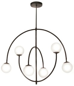 Plafon Mixed Curvo Haste Fixa 50X68X79Cm Globo Ø10Cm 6Xg9 - Old Artisa... (PRETO / COBRE BRILHO, FOSCO (Branco))