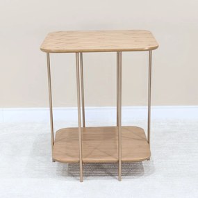 Mesa de Apoio Olissya Quadrada Tampo Madeira Base Metal