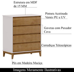 Cômoda Decorativa Every Madeira 4 Gavetas OffWhite/Freijó G74 - Gran Belo