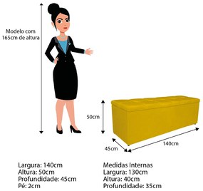 Calçadeira Estofada Manchester 140 cm Casal Suede Amarelo - ADJ Decor