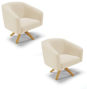 Poltrona Sala Decorativa Giratória Madeira Kit 2 Stella Linho D03 - D'Rossi - A19 Bege