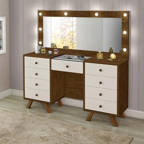 Penteadeira Decorativa 8 Gavetas Porta Joias com Tampo de Vidro Finn Malbec/Off White G37 - Gran Belo