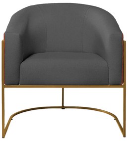 Kit 02 Poltronas Luiza Base de Ferro Dourado Corano Nozes e Linho Chumbo - ADJ Decor