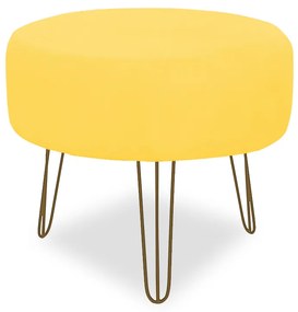 Puff Chloe Pés Hairpin Legs Dourado Suede Amarelo
