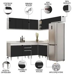 Armário de Cozinha Modulado de Canto 7 Peças CP20 Balcão com Tampo Bra