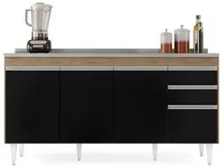 Balcão Gabinete com Pia Inox 160cm Arkansas Castanho/Preto – Lumil