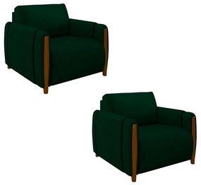 Kit 2 Poltronas Decorativas Pés Madeira Maceió Veludo Verde G45 - Gran Belo