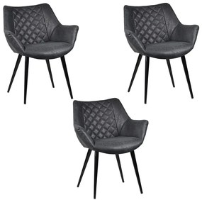 Kit 3 Cadeiras Decorativas Sala e Escritório Mandalla PU Sintético Preta G56 - Gran Belo