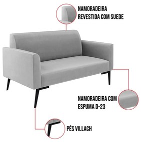 Sofá Namoradeira com Poltrona Pés Villach Marisa Suede D03 - D'Rossi - Cinza