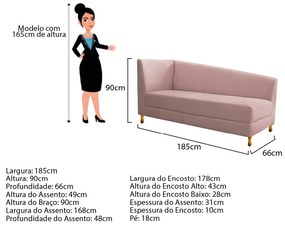 Recamier Valéria 185cm Lado Esquerdo Suede Rosê - ADJ Decor