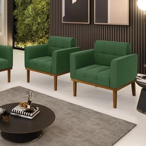 Kit 2 Poltronas Decorativas Karen Pés Fixo em Madeira Castanho Suede Verde G19 - Gran Belo