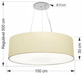 Lustre Pendente Cilíndrico Md-4381 Cúpula em Tecido 100x30cm Algodão Crú - Bivolt